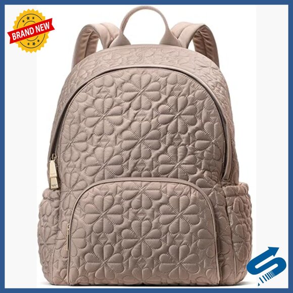 Large Quilted Fabric Backpack with Laptop Compartment, Adjustable Straps